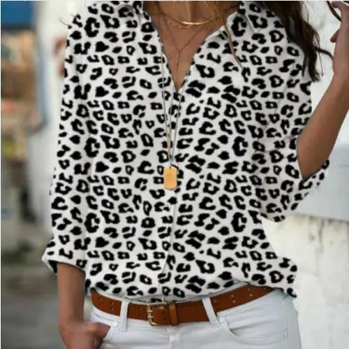 style3 Женские топы, блузки, осень, элегантная шифоновая блузка с длинным рукавом и v-образным вырезом, Женская рабочая одежда, рубашки размера плюс 5XL, блуза с отворотом - Цвет: style3