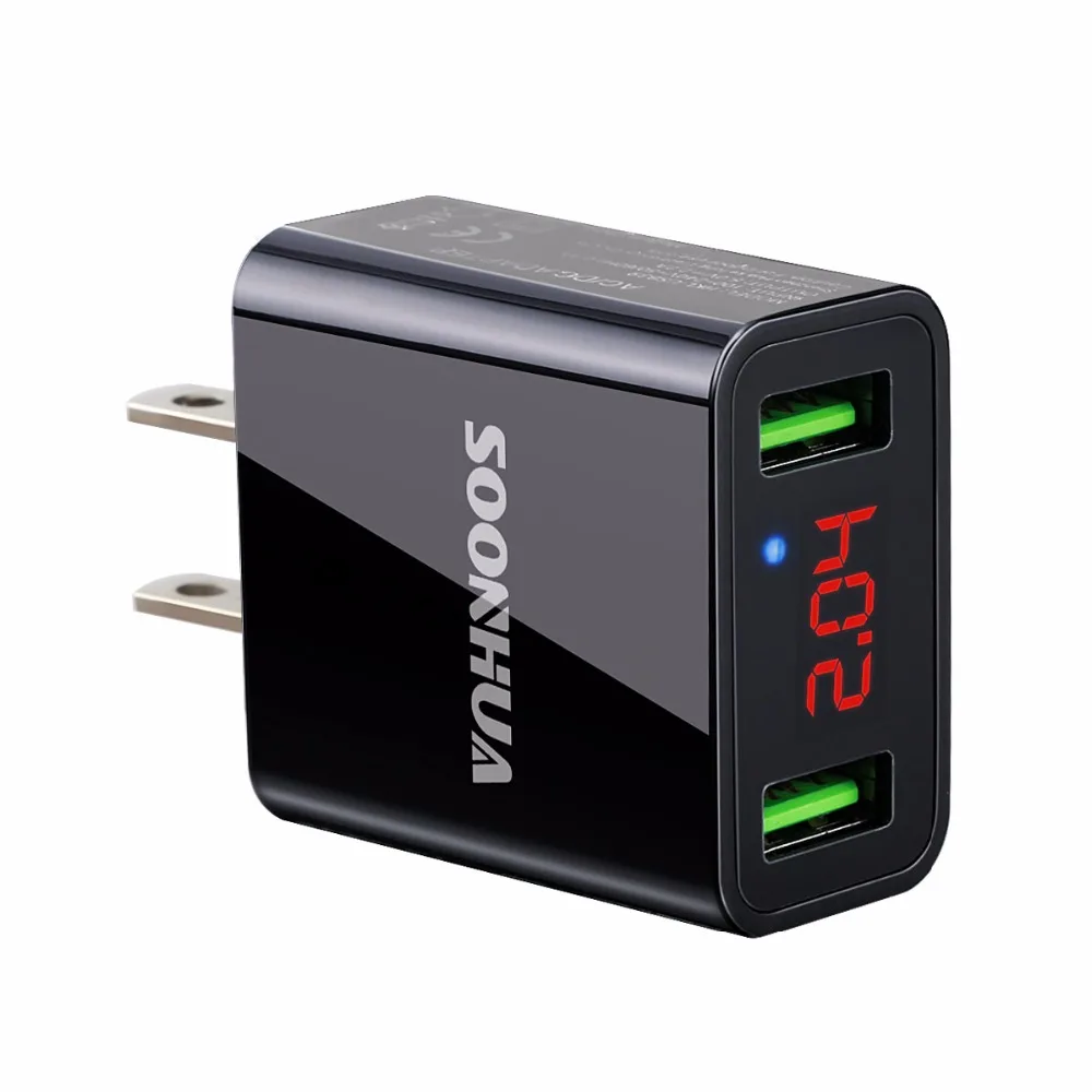 Зарядное устройство SOONHUA со светодиодным дисплеем 2 USB вилка стандарта ЕС/США