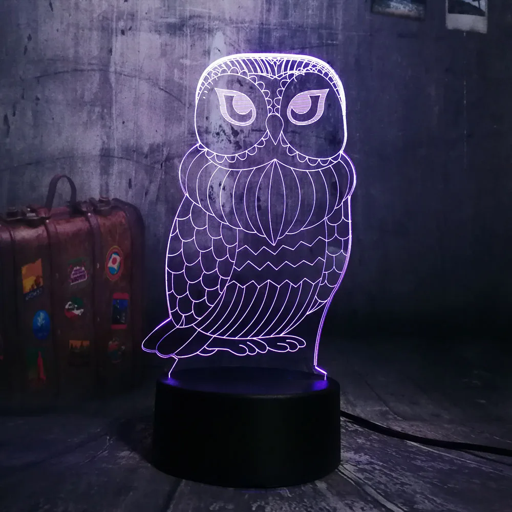 Блеск с милой совой 3D светодиодный ночник 7 цветов RGB Change настольная лампа USB Touch Remote праздничного декора дома Рождественский подарок игрушка мальчика