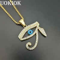 hip hop iced out bling the eye of horus pendants necklaces gold color stainless steel rhinestones necklace for womenmen jewelry