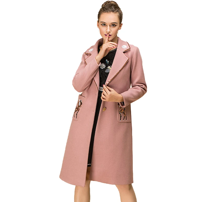 AOFULI M-Xxxl 4xl 5xl женское длинное шерстяное пальто с блестками и оленем, Длинные Топы большого размера, Толстое Зимнее пальто для женщин 6296 - Цвет: Розовый
