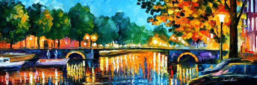 

Beautiful landscape paintings Amsterdam early morning Modern Canvas Art High quality Hand painted knife artwork for room decor