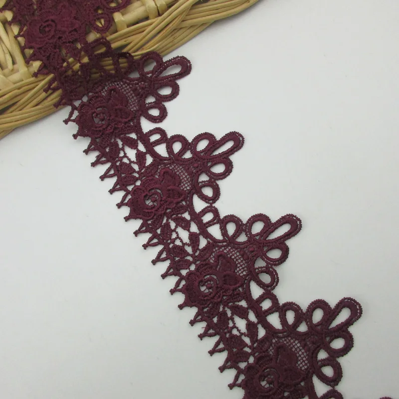 wine red lace trim 8 см Ширина хлопок водорастворимое кружево обрезка одна волна корона цветок украшение Diy платок для волос одежда кружевная отделка Лента - Цвет: wine red lace trim