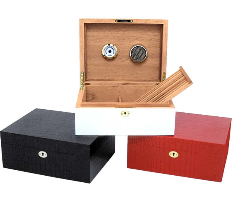 Classic Double-deck Crocodile Print Three Color Cigar Humidor Nice Storage Box with Moisture Meter Moisturizing Device | Дом и сад