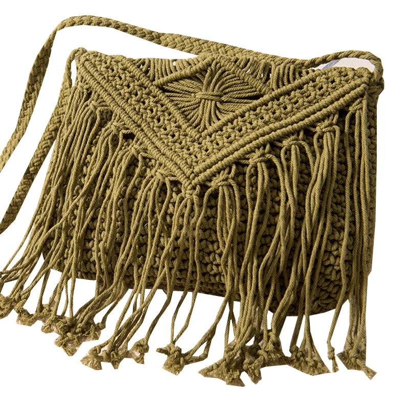 LACATTURA Чешский кисточкой сумки на плечо Boho ткань крючком хлопок бахромой Bolsa Femininas