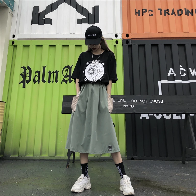 Женская юбка миди в стиле ретро Harajuku модная уличная с карманами Корейском