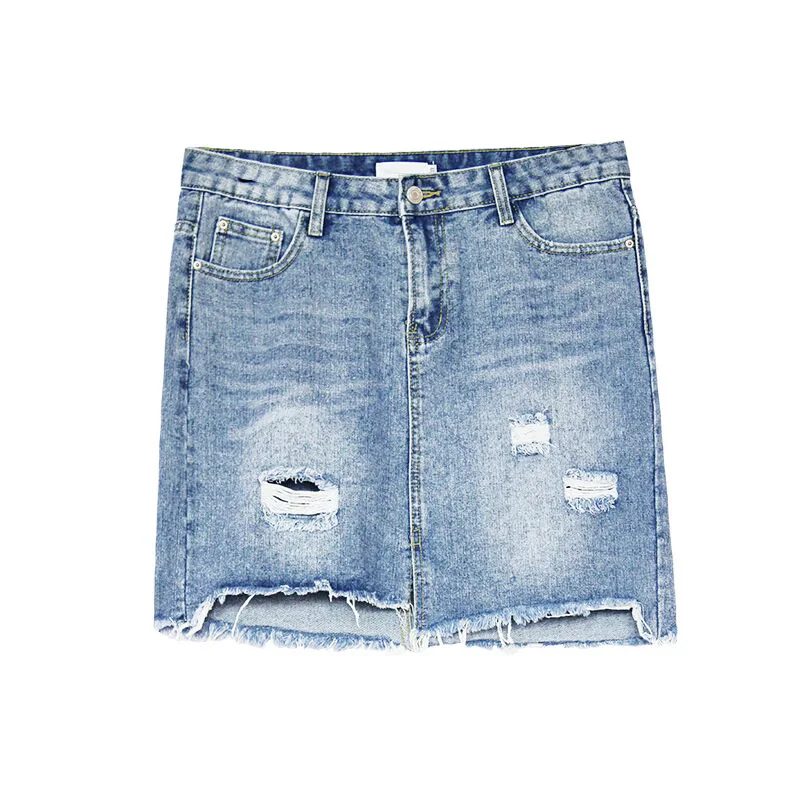 

UUG New Big Size Denim Skirt 4XL Plus Size Women Blue Skirts XXXL Ladies Clothing Hole Skirts Autumn Summer Clothes Large
