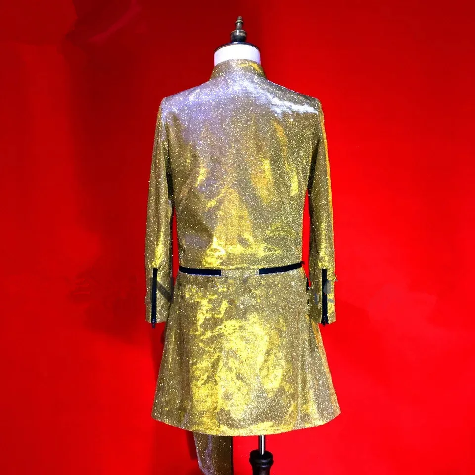 Новый мужской костюм для клуба крутые костюмы золотого цвета супер куртка
