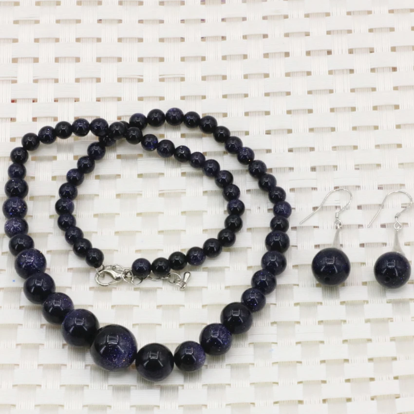 

Натуральные Синие Круглые бусины 6-14 мм из песчаника, бриллиантовое ожерелье, серьги, подвески, подарки, 18 дюймов B3242