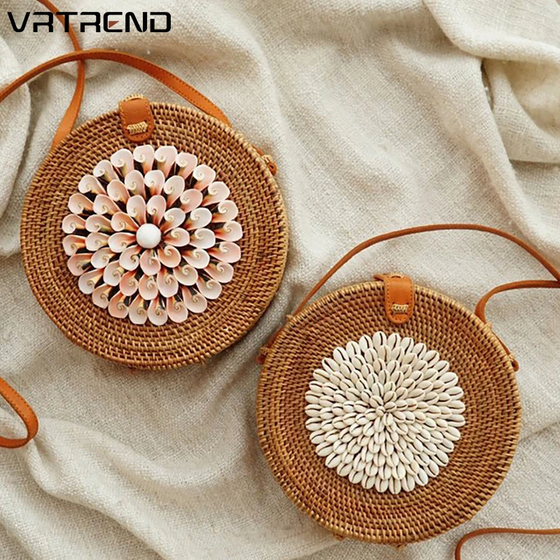 VRTREND круглая соломенная сумка женская летняя из ротанга ручная работа тканая