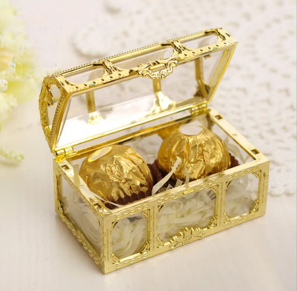 

12pcs Plastic Gold/Silver Case Chocolate Candy Box Boxes For Wedding Party Baby Shower Favor Gift Flower Decoration