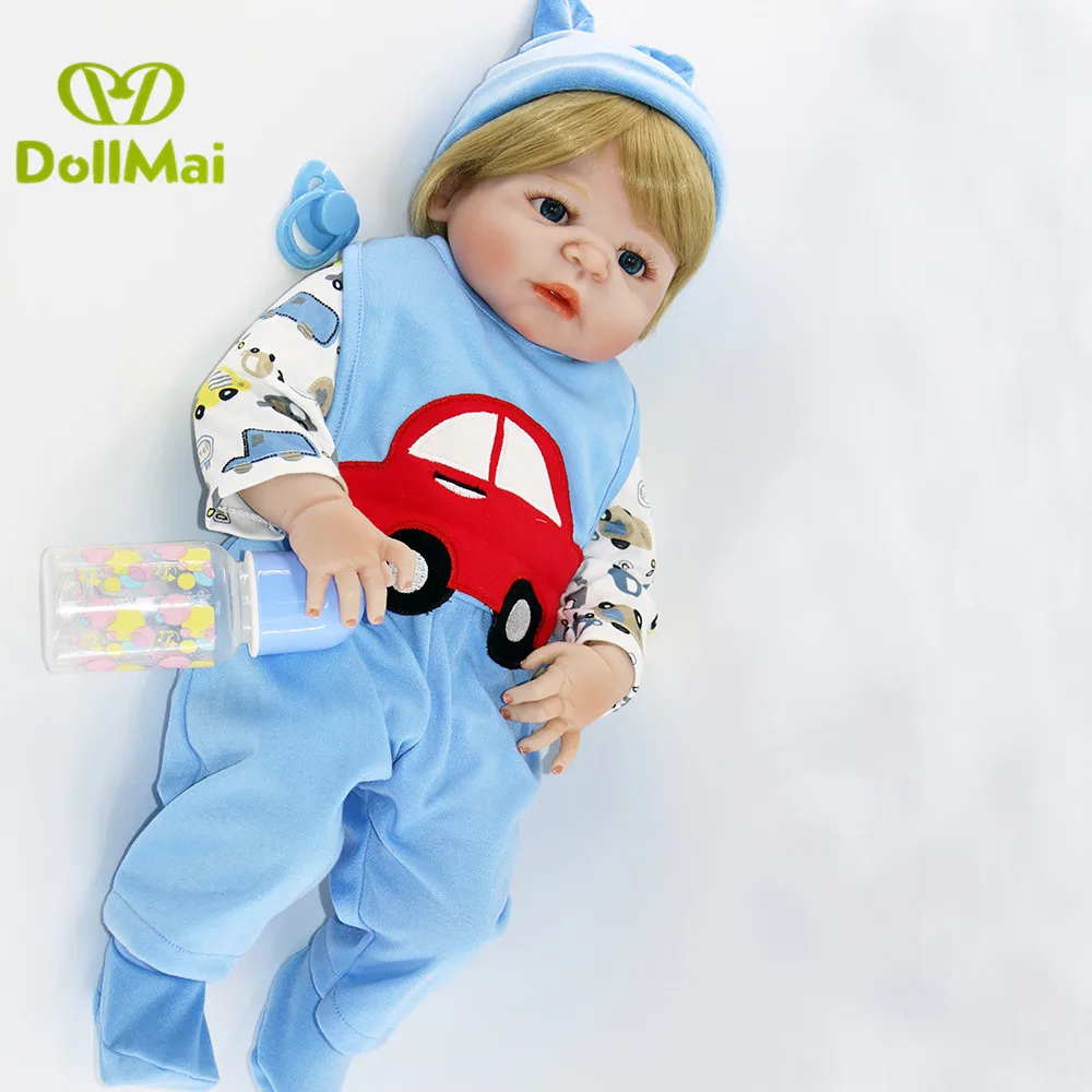 DollMai bebes reborn 57 см полностью силиконовый корпус Reborn Baby boy Кукла в симпатичном синем
