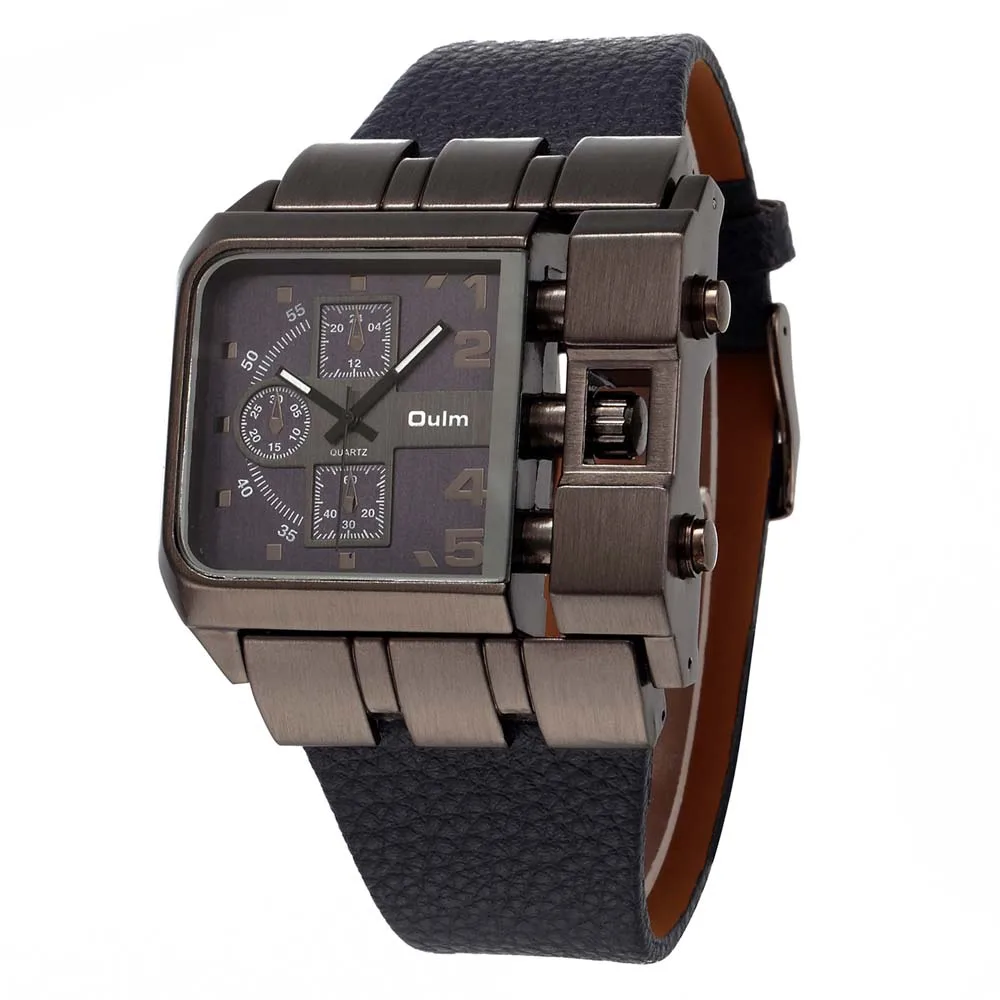3364black Reloj hombre Депортиво OULM бренда оригинальные уникальный дизайн квадратный мужские наручные часы широкий большой набор Повседневная кожаный ремешок кварцевые часы повседневные часы часы мужские - Цвет: 3364black
