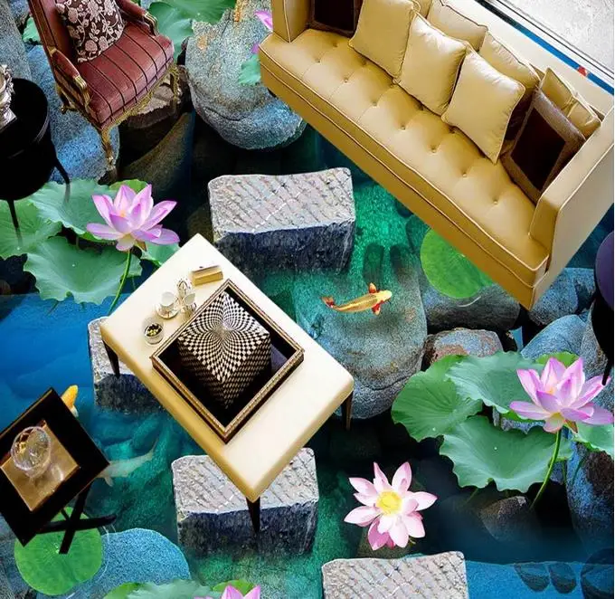 Пользовательские 3d Пол камень лотос самоклеющиеся обои ПВХ Виниловый домашний