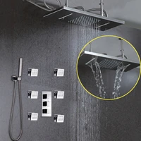 ceiling mounted shower set auto thermostat control shower system rainfall waterfall brass bathroom shower jetting massage heads