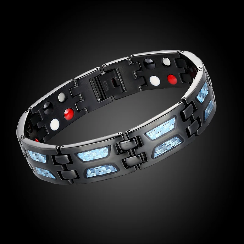 

New four-element black health bracelet and bracelet men's magnetic stainless steel energy charm jewelry for men's birthday gifts