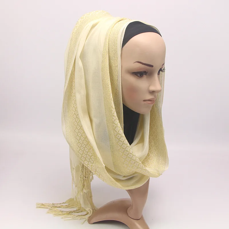 2020 однотонный Золотой блестящий шарф для женщин Модный мерцающий мусульманский