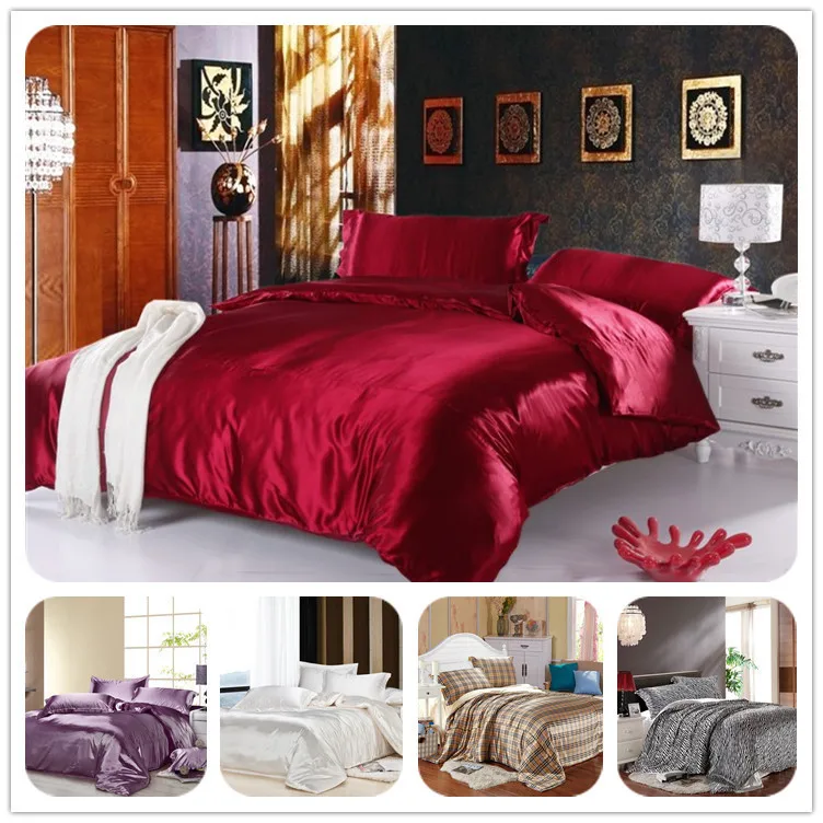 Фото Twin/Full/Queen/King Silky Bedding Quilt/Duvet Cover Sets,Wine Red(Gold,Silver) Satin Silky Bedding Sets №5