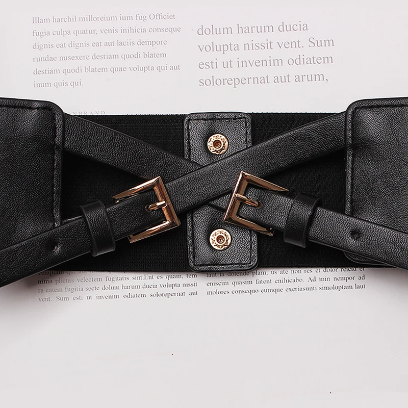 

HATCYGGO Wide Elastic Belt Women's Leather Waistband Fashion Female Cummerbund Strap Dress Accessories All-match Waist Belts