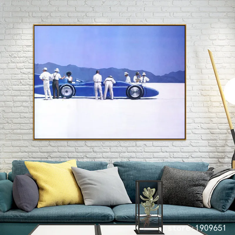 Картина на холсте с изображением синего автомобиля без рамки |