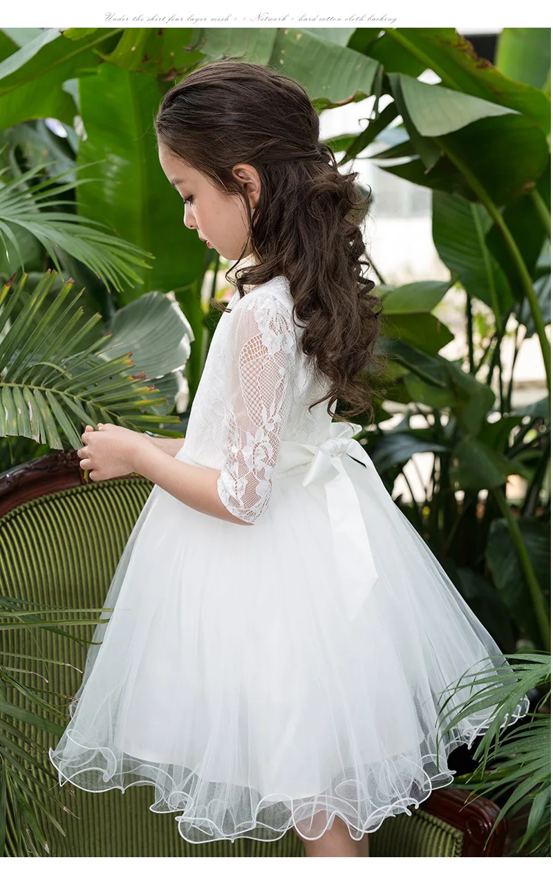 Birthday White Girls Dress Half Sleeve Flower Girl Vestido for Party Wedding 2022 Clothes 3 4 6 8 10 12 Years Old RKF174009 | Детская