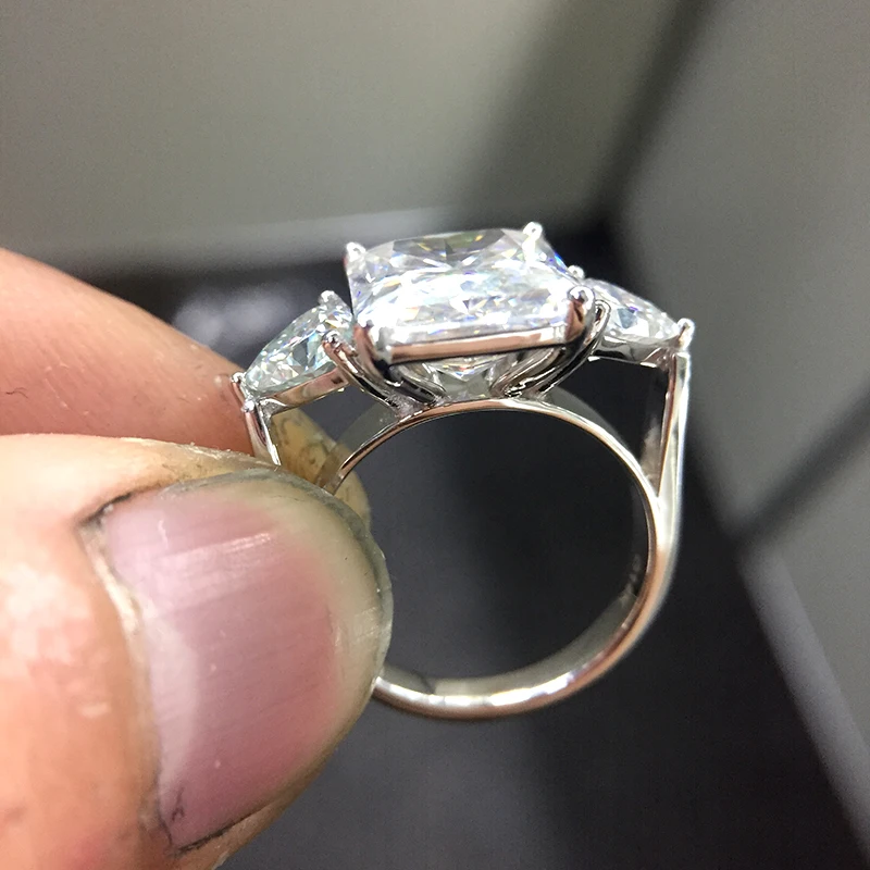 AEAW DF Сияющий граненый обручальное кольцо 4ct 8x10 мм центр с триллионом кольцо на головщину Твердое 14 к белое золото для женщин