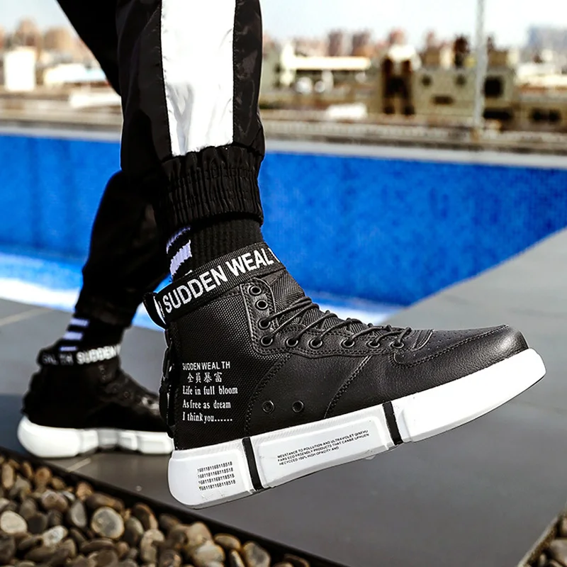 2019 High Top Sneakers Men Casual Shoes Lace-up Breathable White Leather Trainers Chaussure Homme | Обувь