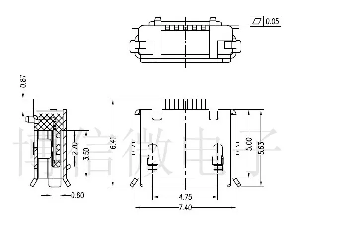 10 шт./лот разъем Micro USB 5pin контакт SMD длинные иглы медный корпус кудрявый рот для