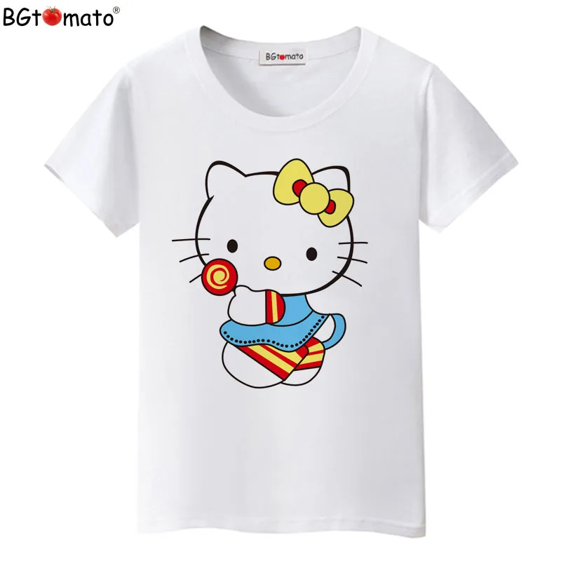 BGtomato hello kitty, милые футболки с героями мультфильмов, женская летняя классная одежда, брендовые Топы хорошего качества, удобные повседневные рубашки