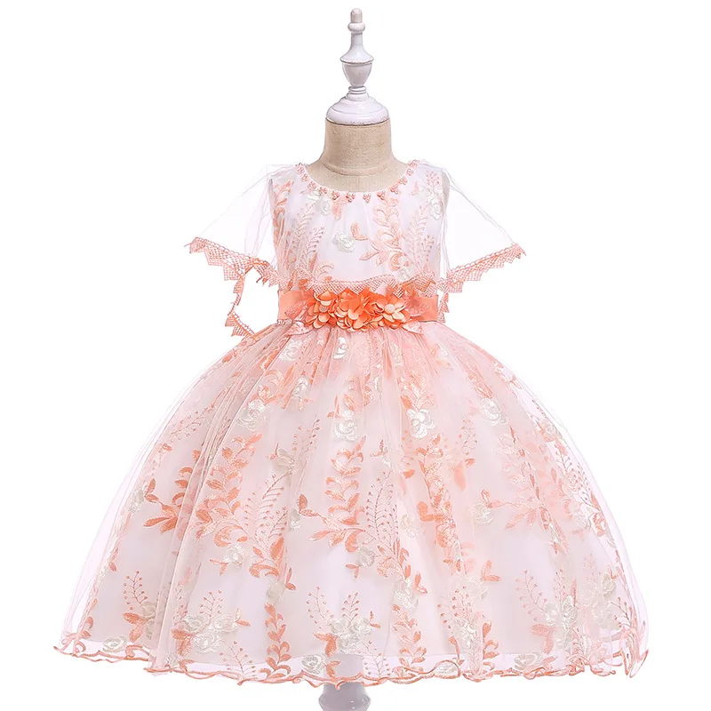 

High Quality 3-8Y Kids Beading Dress New Princess Party Pageant Performance Clothes ToddleR Girl Sleeveless Lace Flower Costumes