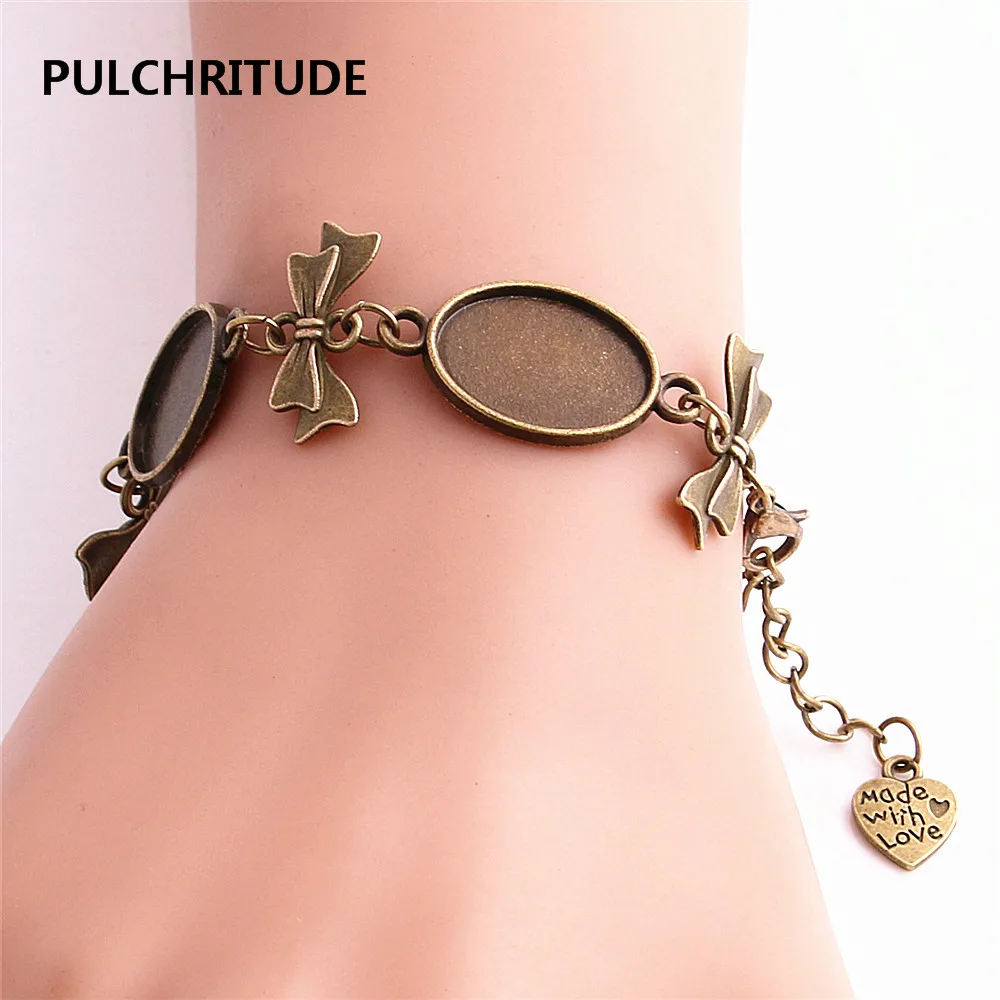 PULCHRITUDE, 3 шт./партия, металлическая цепочка, кабошон, база, подходит для овальной формы, 13*18 см, ручная работа, бант, очаровательный браслет, ювелирное изделие, сделай сам, C0971