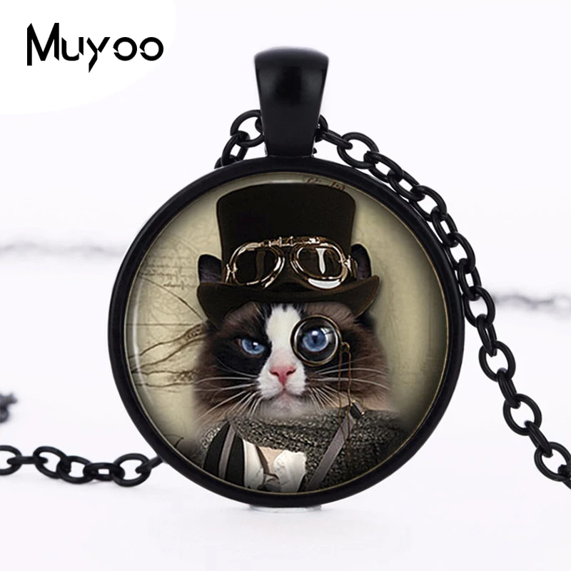 Vintage Cat Pendant Little Kitten Steampunk Necklace Pendants Handmade Women Jewelry Men Unisex Dress Accessories HZ1