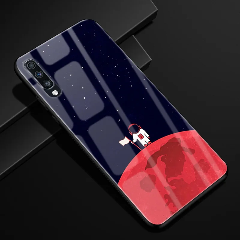 Слоновая кость Чехол для samsung A70, жесткая задняя крышка из закаленного стекла с рисунком для samsung Galaxy A70 A50 A80 A40 A30 A10 A 70, мягкий чехол из ТПУ - Цвет: Слоновая кость