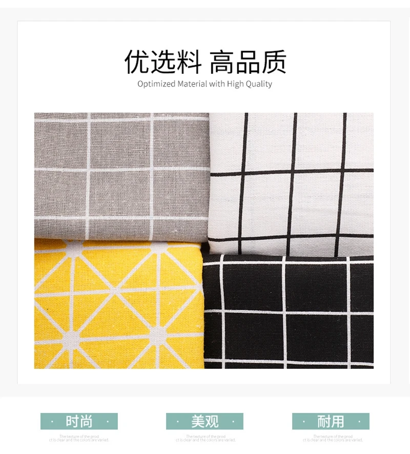 Модная черная клетчатая полиэфирная льняная хлопковая ткань, утолщенная льняная ткань с принтом для рукоделия, скатерть W300022-1