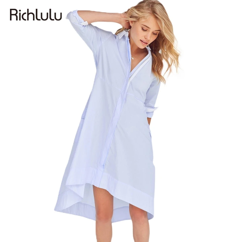 Richlulu светло голубое платье Для женщин отложным воротником Подпушка воротник