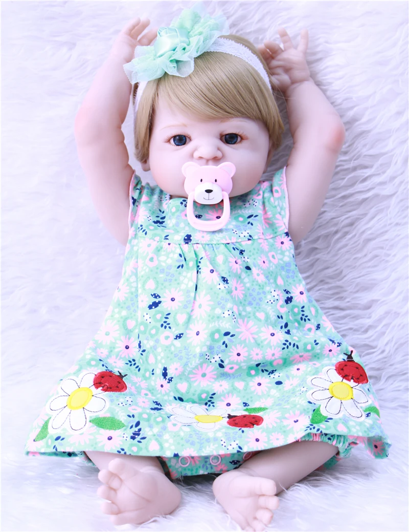 С зеленой юбкой 22 ''полностью силиконовые куклы для новорожденных bebe Reborn menina