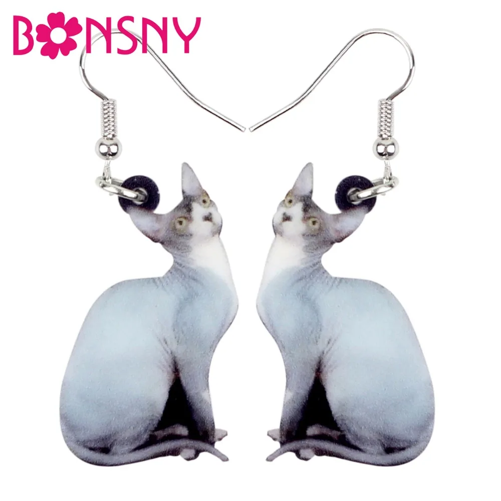 Женские акриловые сережки Bonsny длинные висячие серьги в форме кошки без волос