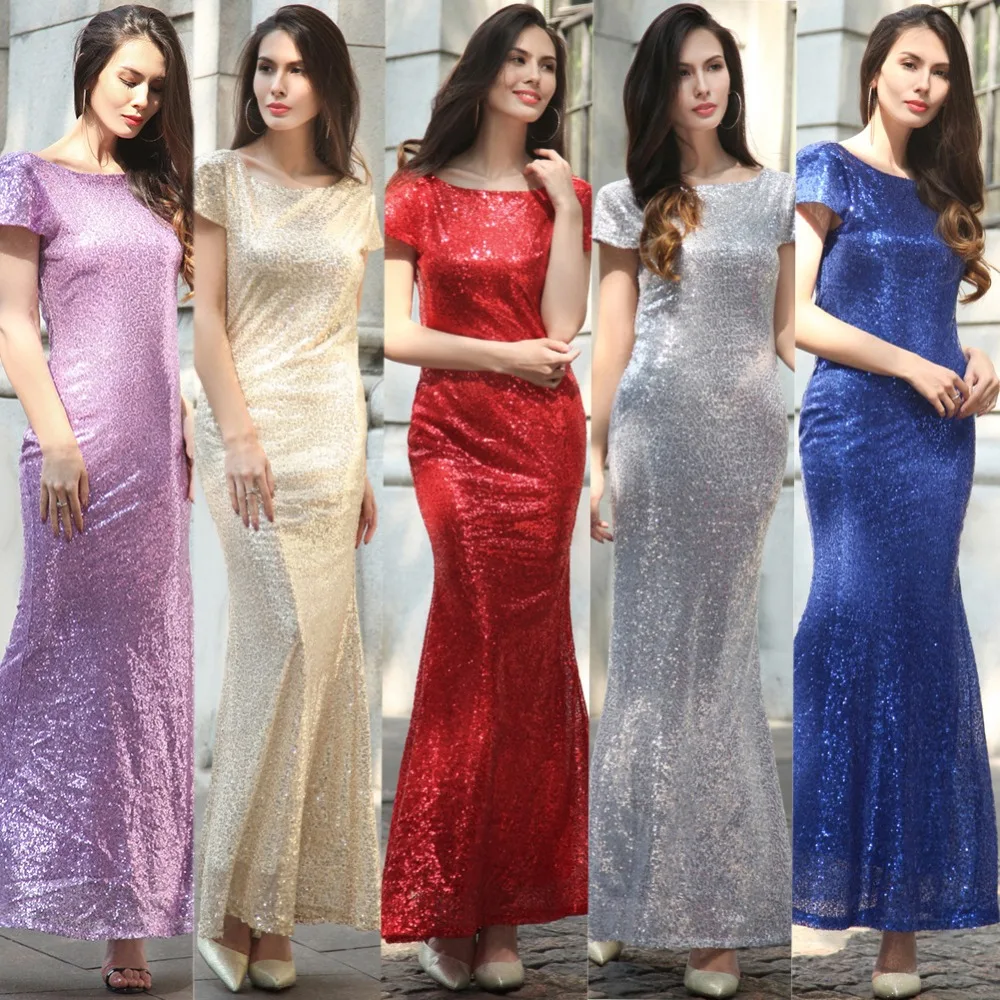 2017 Женщины Золото Sequin Dress Империя О-Образным Вырезом С Коротким Рукавом Винтаж