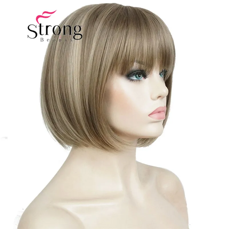 StrongBeauty короткий прямой Темно-красный выделенный Боб Стиль обметанная челка синтетический парик