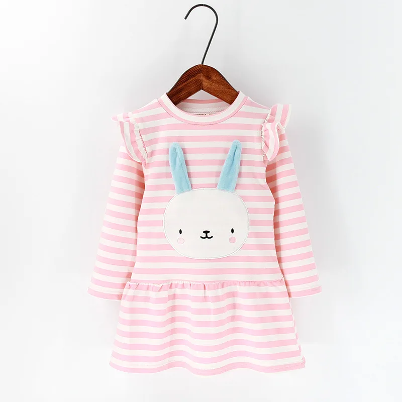 Autumn Spring Stripe Baby Girls Dress 3D Cute Rabit Pink Casual children's dress kinderkleding meisjes toddler girl dresses 2-7Y | Детская