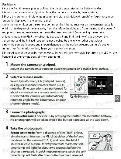 ML-L3 беспроводной пульт дистанционного управления спуском затвора для Nikon D3200/D3300/D3400/D5100/D5300/D5500/D600/D610/D7000/D7100/D750/D800/D90