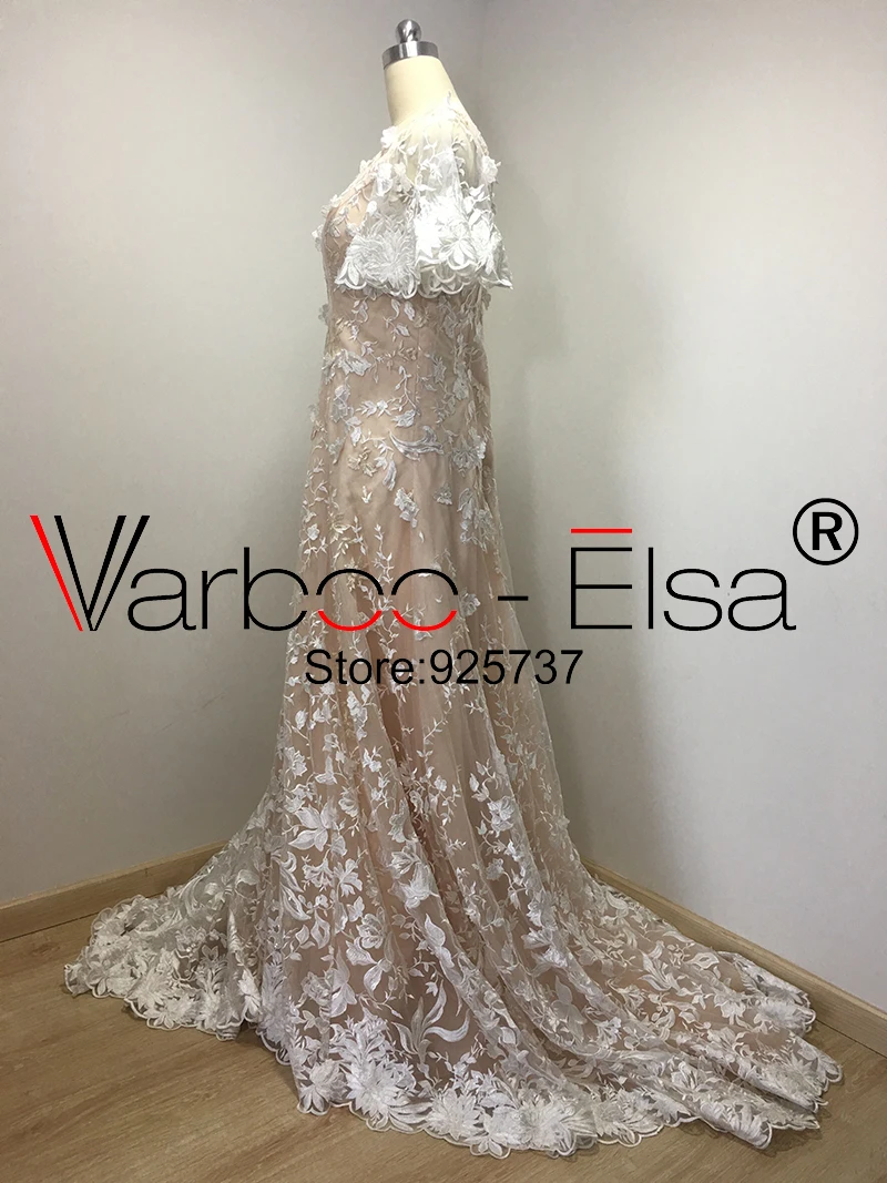 VARBOO_ELSA/роскошное кружевное свадебное платье с рукавами летучая мышь украшенное