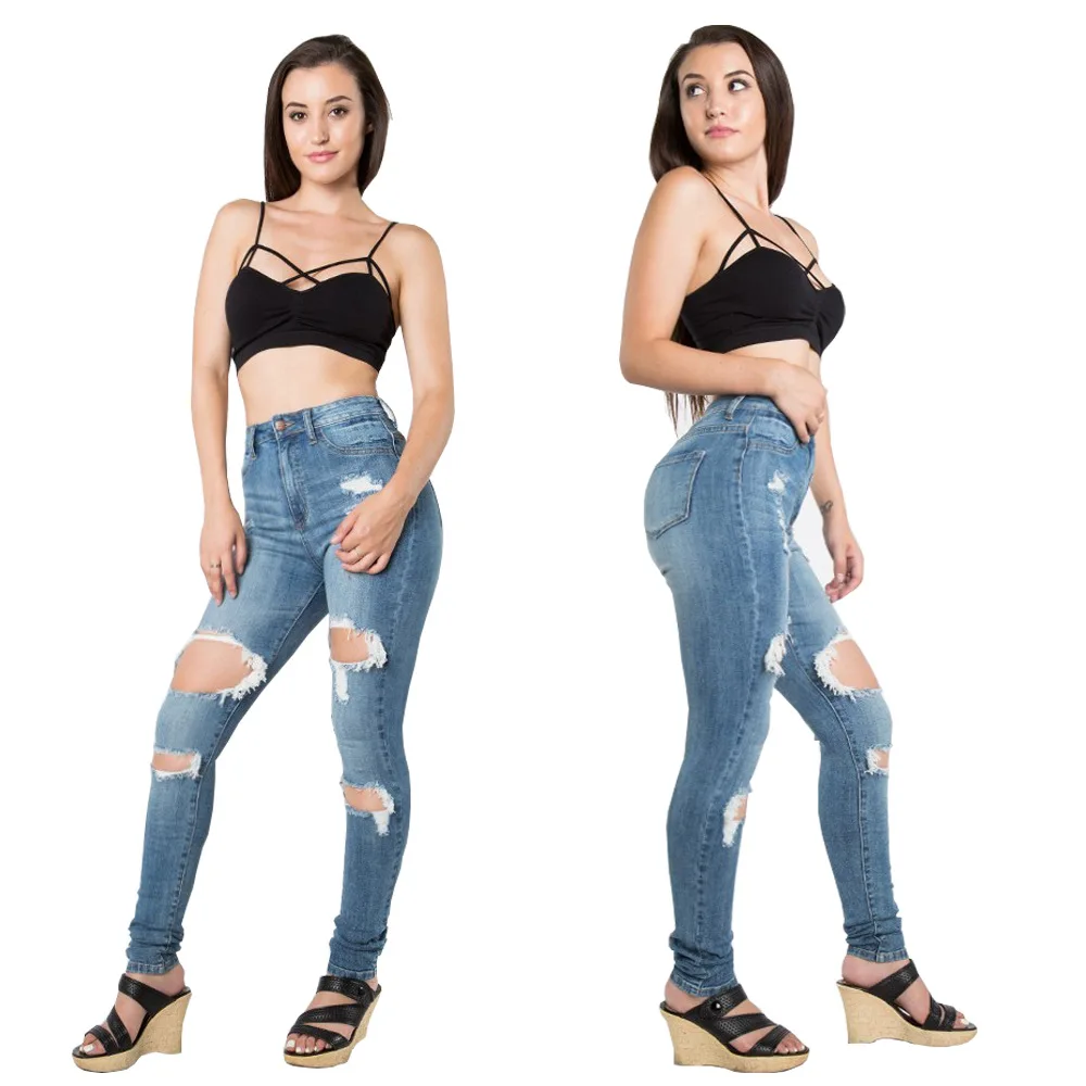 

Hot sale women jeans high waist women jeans fashion casual women jeans slim trousers women pencil pants women ripped pants