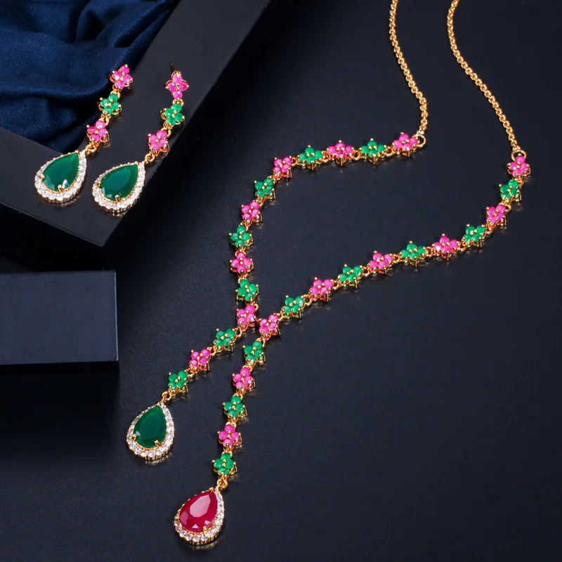Комплект из колье и серёг с фианитом T225|earrings set for women|necklace earring setset women |
