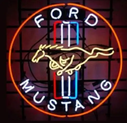 FORD MUSTANG стеклянный неоновый светильник знак пивной бар
