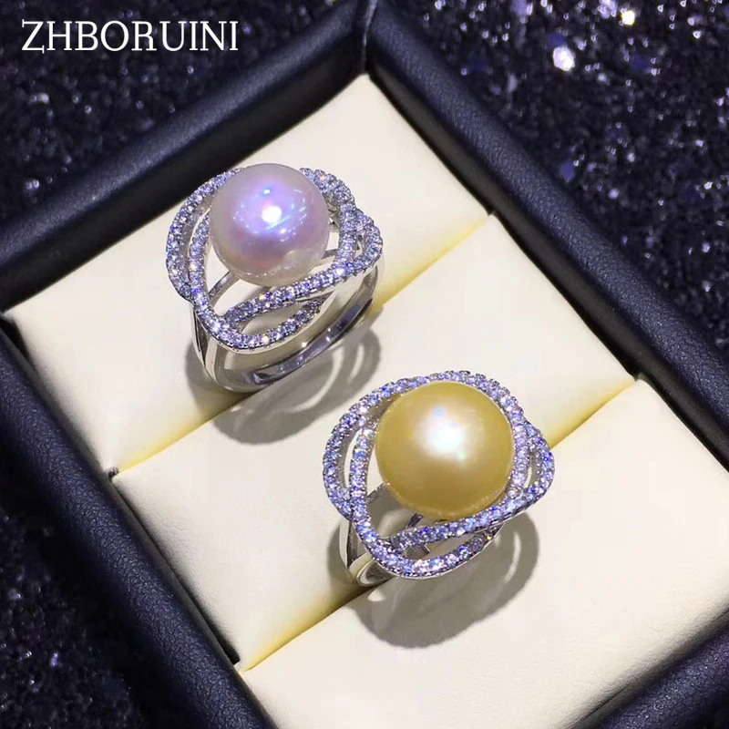 ZHBORUINI модное кольцо с жемчугом из натурального пресноводного жемчуга Twining