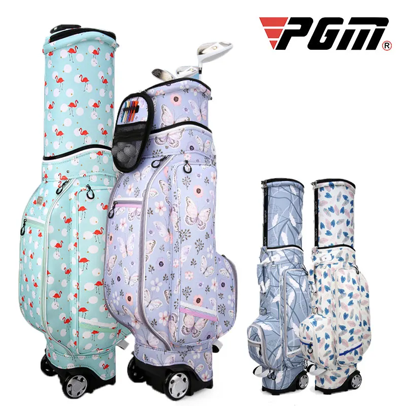 baratas Saco Padrão De Golfe Pgm Senhoras Impressão Sacos De Golfe à Prova Dmulti água Multi-purpose Grande Capacidade Sacos De Viagem Com Rodas D0476