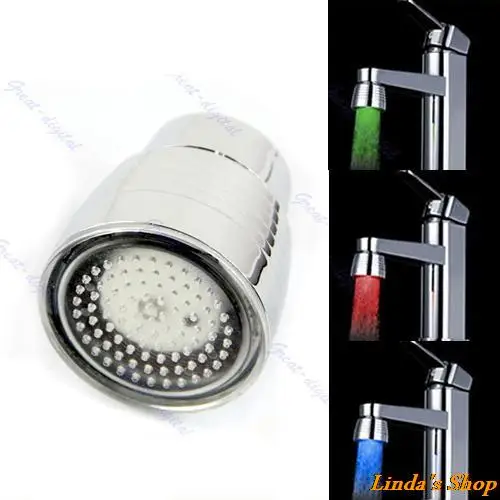

Temperature Sensor 3 Color Kitchen Water Tap Faucet RGB Glow Shower Nice Gifts #20/22W