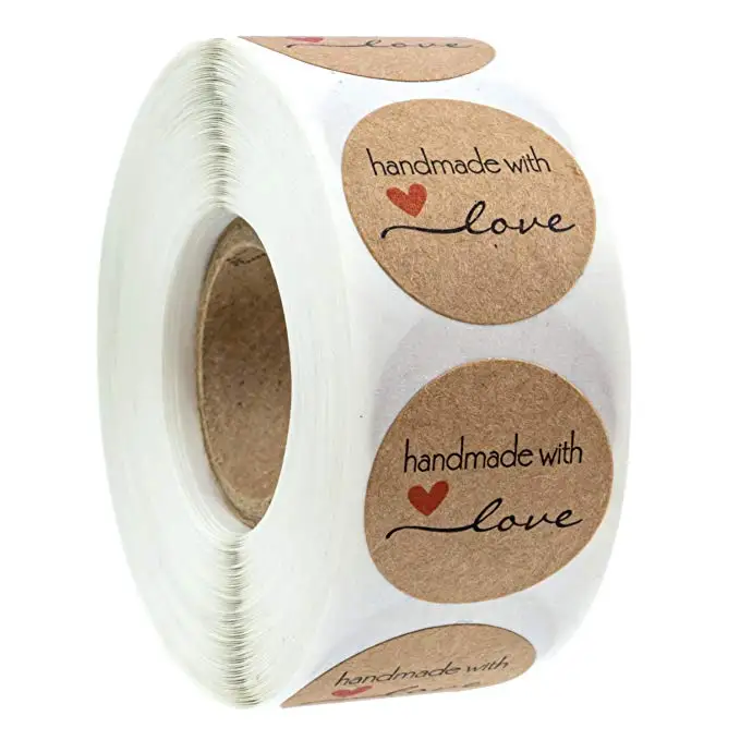 

500pcs round "Handmade with love" Stickers seal labels roll sticker for Package decorate handmade sticker stationery supplies