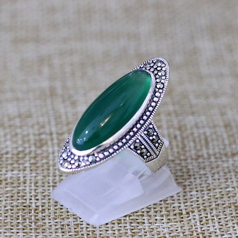 Женское кольцо с зеленым халцедоном свадебное из 100% серебра 925 пробы драгоценным